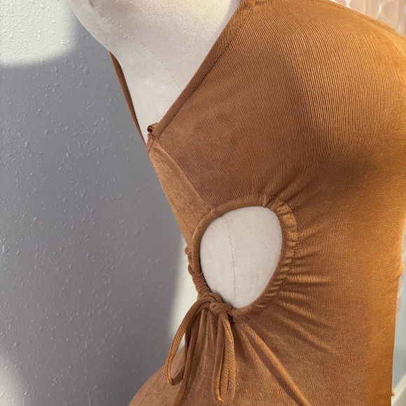 Love J Ribbed Brown Spaghetti Strap Mini Dress - Picture 3 of 4